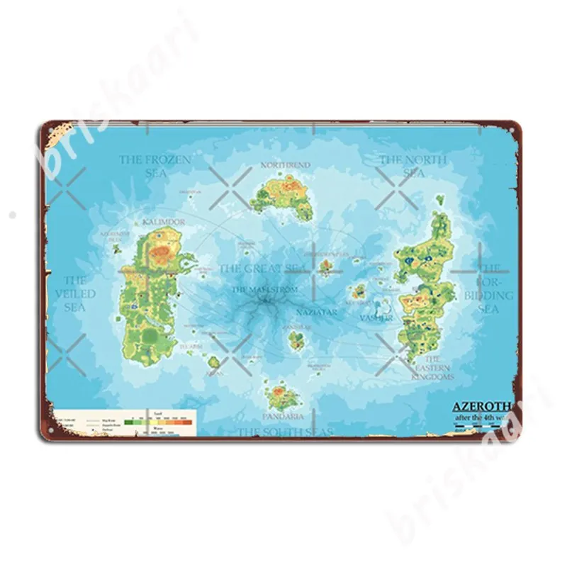 Подробная карта Azeroth металлические знаки Настенный декор паб гараж печать