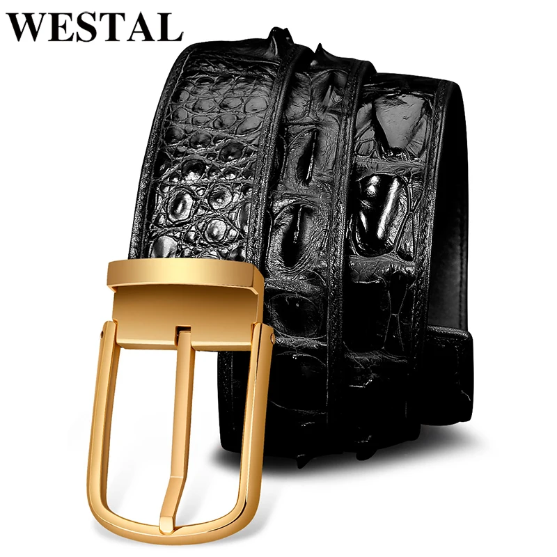 

Мужской ремень из крокодиловой кожи WESTAL, ремень для джинсов, высокое качество, подарок для мужчин, пояс с пряжкой, брендовые роскошные дизайнерские ремни