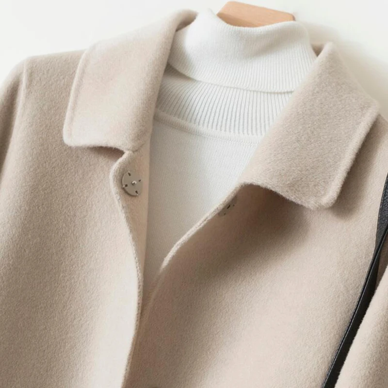 Женское двустороннее кашемировое пальто приталенная Длинная шерстяная куртка в