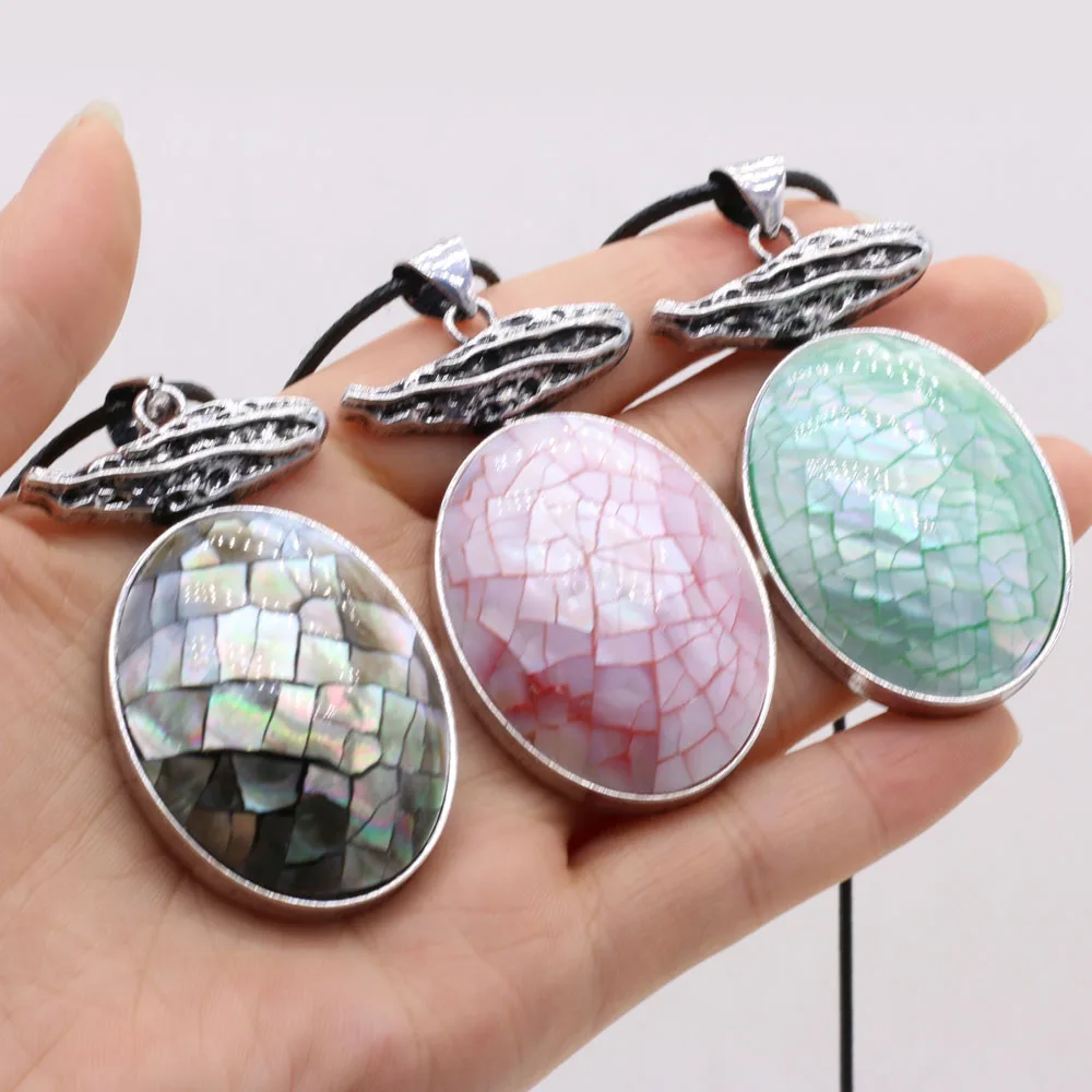 

New Natural Abalone Shell Pendant Necklace Fine Egg Shape Shell Pendant Necklace for Women Jewerly Gift 30x55mm Length 40cm