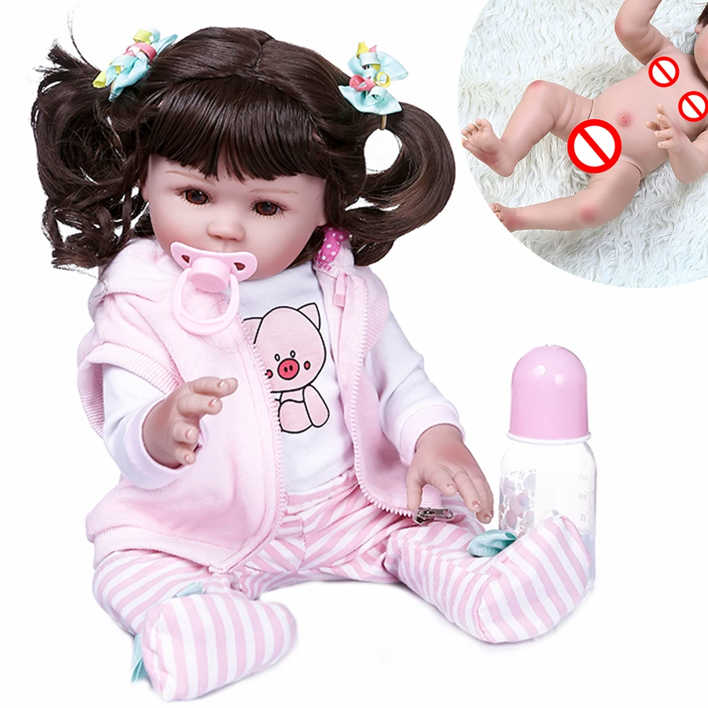 

Кукла NPK bebe reborn, 48 см, мягкая силиконовая кукла, reborn baby girl in pink, комплект с платьем, реалистичная гибкая кукла для малышей