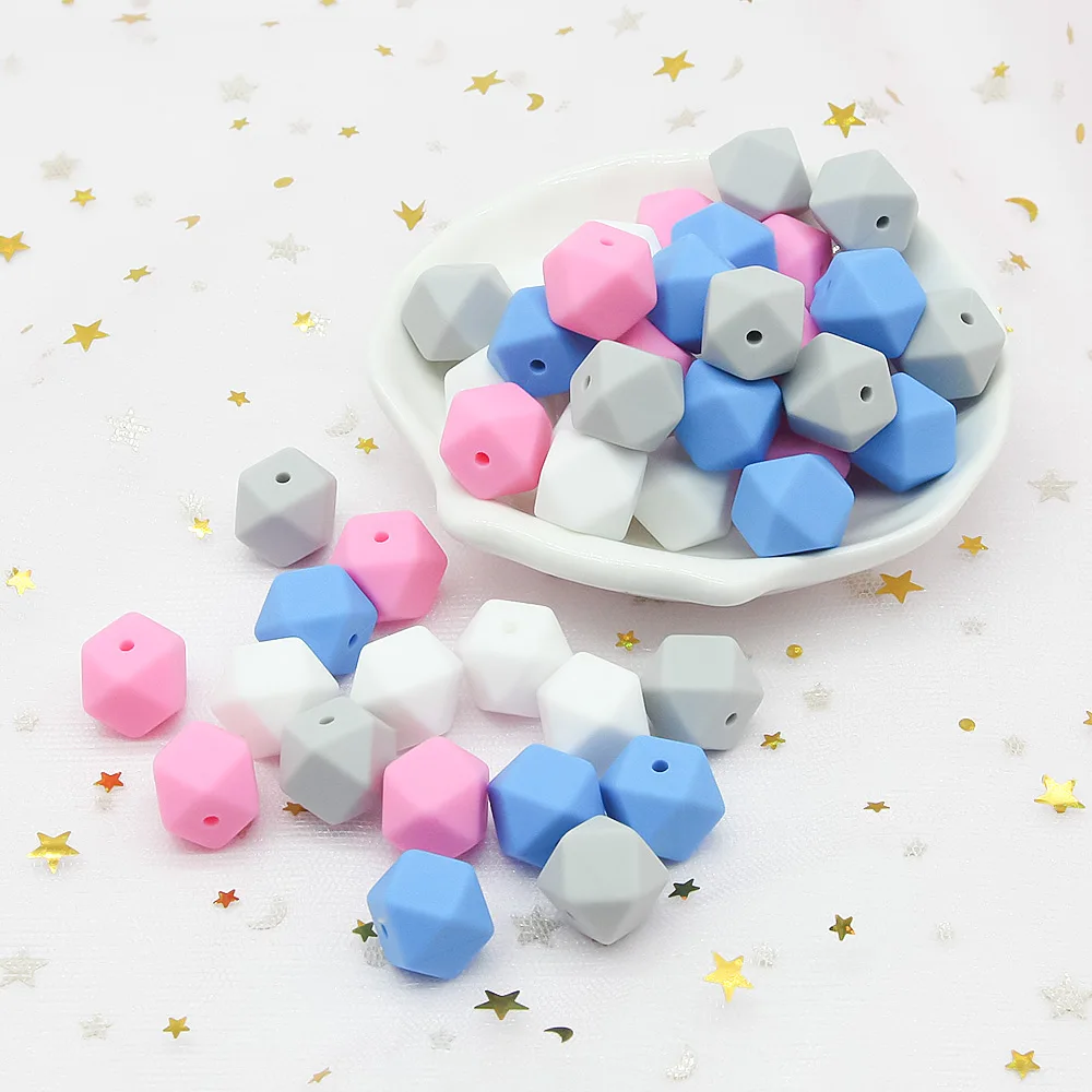 

Cute-idea 500 pieces 14mm Hexagon Silicone Beads Teething Baby Teether DIY Toy Baby teething toys Necklace Pacifier Chain