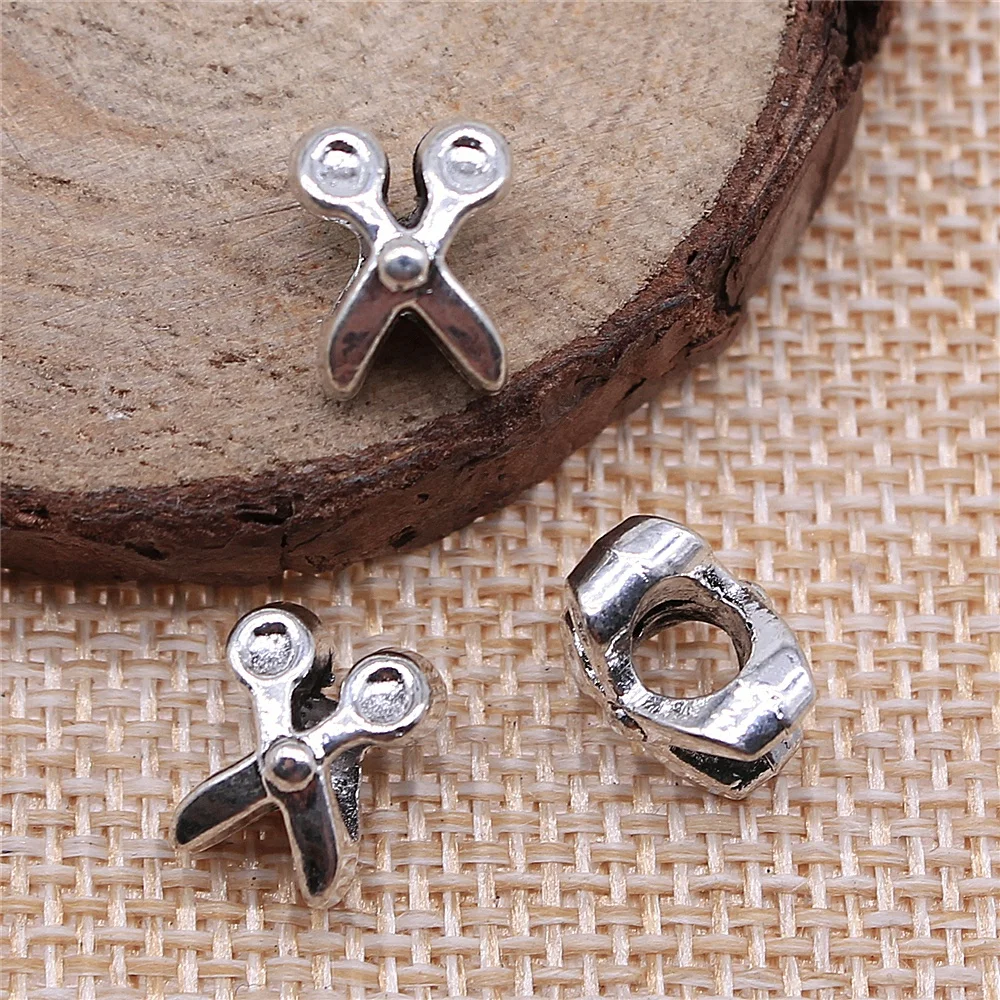 43 шт. 11x8x7 мм Античные Серебряные ножницы с большими бусинами Подвески diy ретро ювелирные изделия подходят серьги, брелок для волос