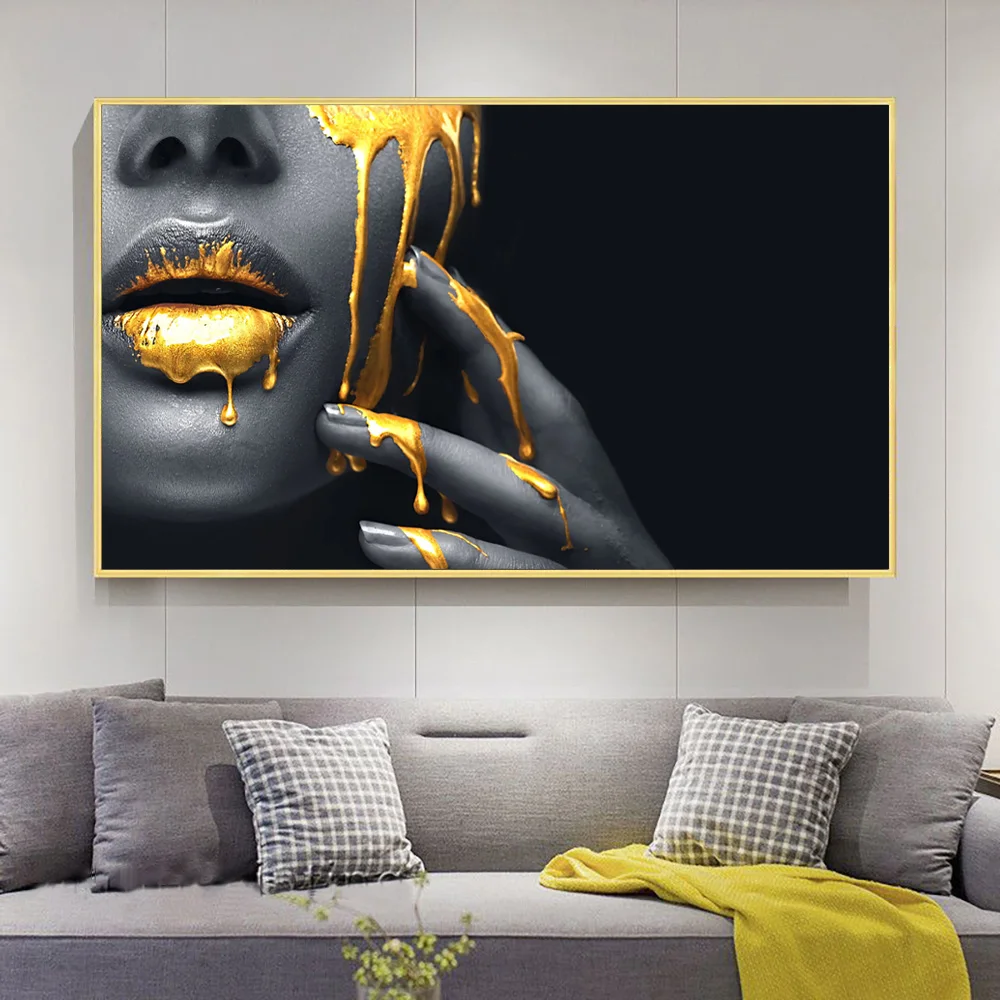 Картина Настенная Скандинавская золотистая капающая на губах современный