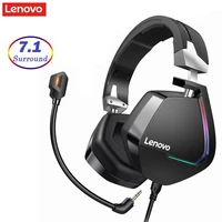 lenovo gaming headset wired earphones surround sound rgb colourful light deep bass in ear with mic for pc laptop gamer headset