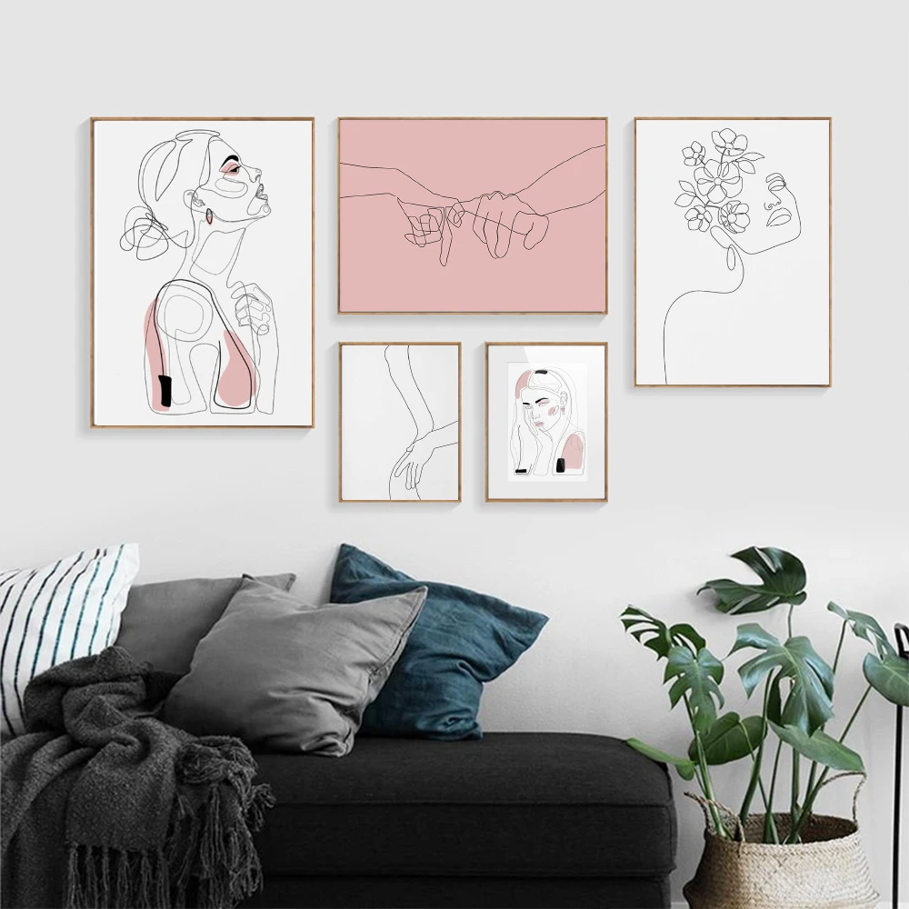 Настенная картина с изображением руки и девушки простой минималистичный модный