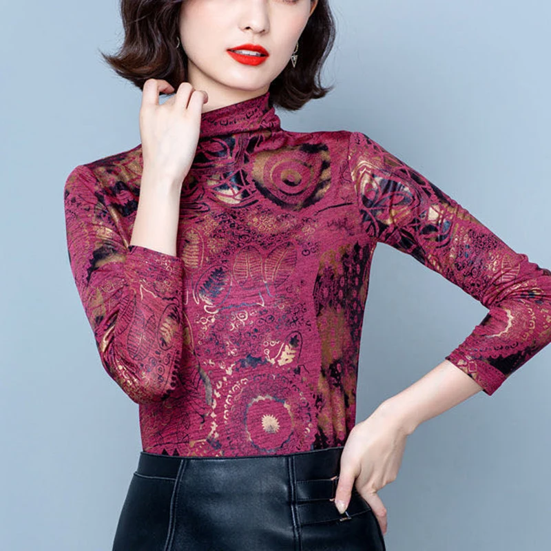 

Gold velvet half high neck bottoming shirt women's autumn and winter new slim high neck long sleeve t-shirt plaid top