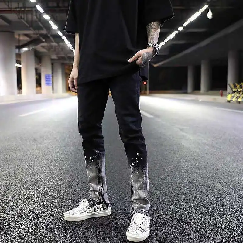 Idopy мода Slim Fit Брюки окрашенные в стиле хип-хоп черный эластичный HighStreet для
