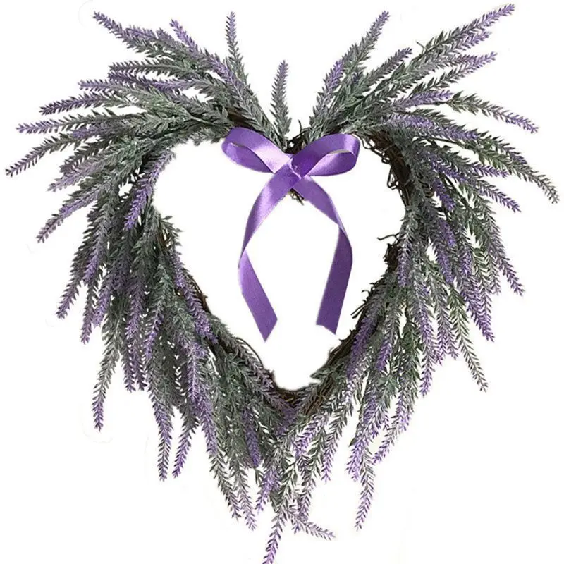 

Artificial Flowers Heart-Shaped Lavender Bow Wreath Spring Wreath Outdoor for Front Door Wall Window Party Wedding Décor