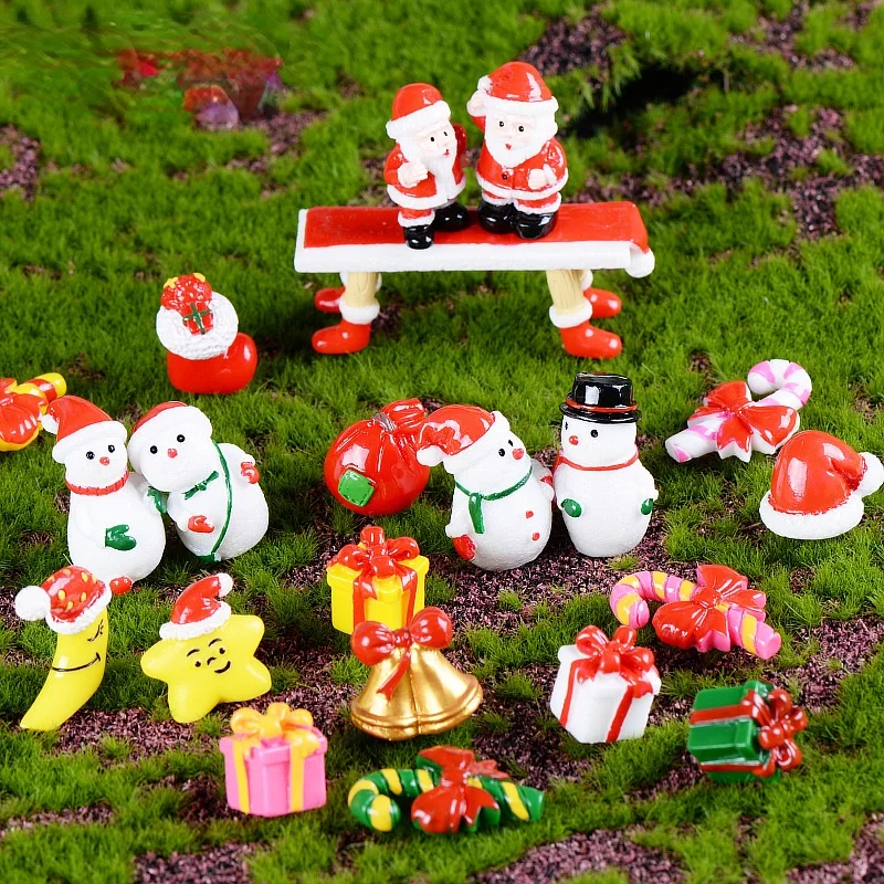 

24pcs Christmas Resin Crafts Miniature Ornaments Kit Snowman Xmas Tree Santa Claus Figurines Snow Fairy Garden Decorations