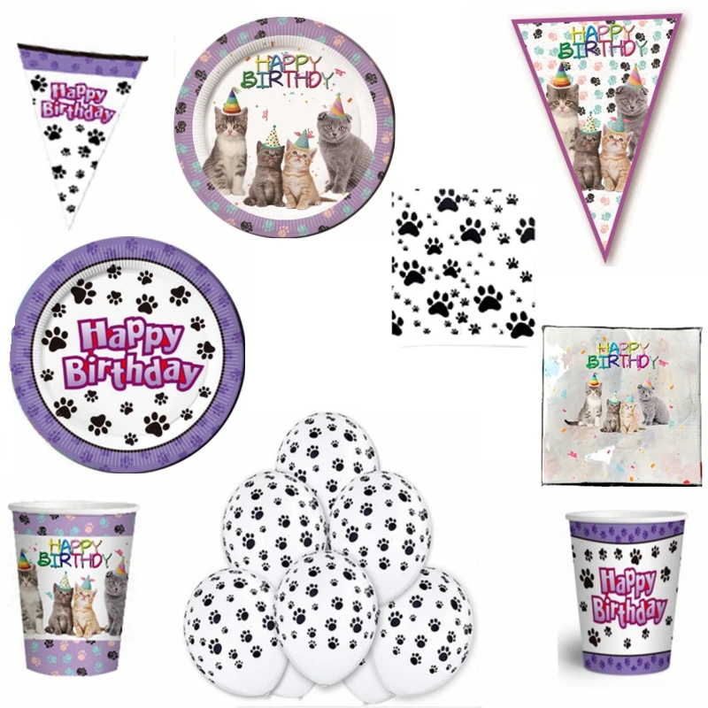 Pet тема День Рождения украшения одноразовые Бумага кружки тарелки салфетки флаг