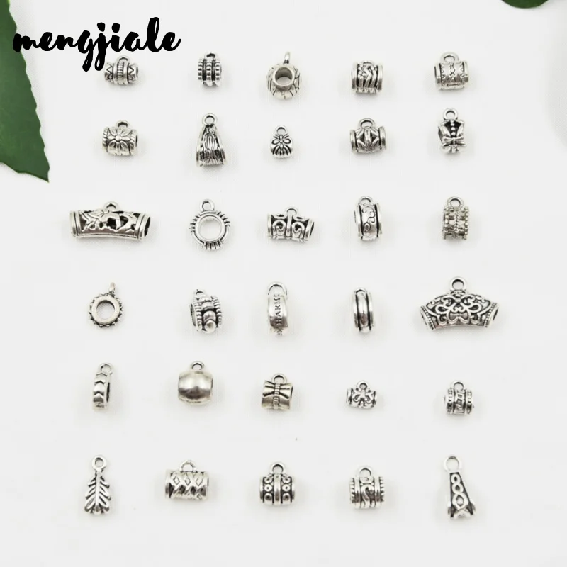30 шт. Античные тибетские серебряные коннекторы трубчатые шарики Spacer вешалка для