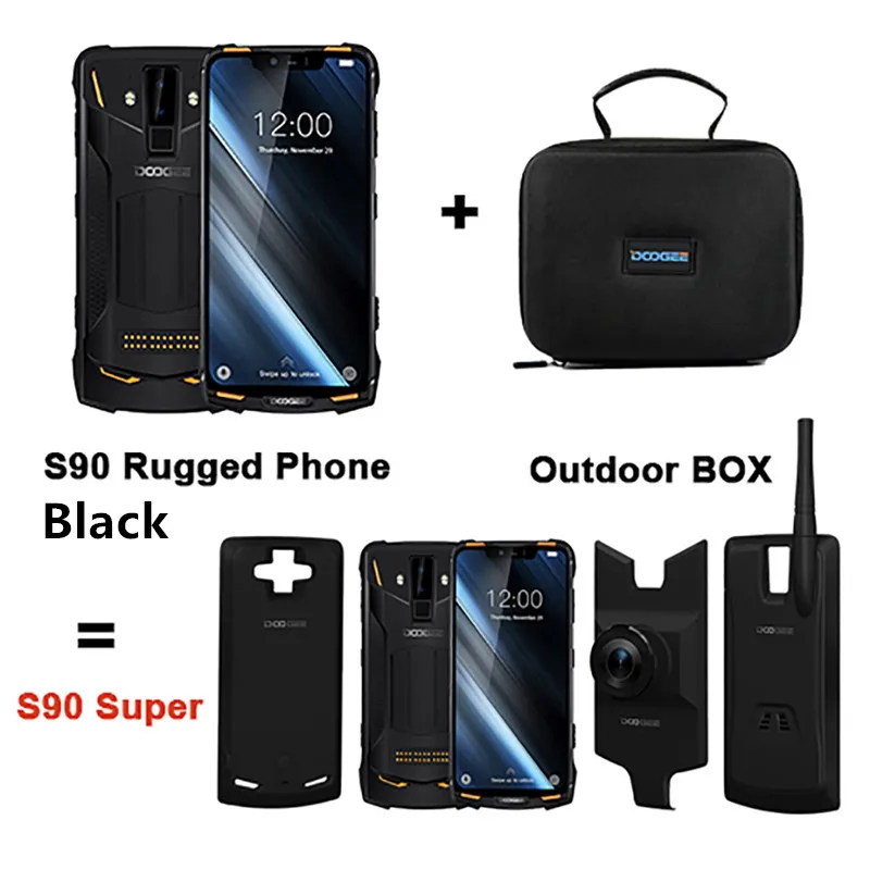 DOOGEE S90 S90 Pro Мобильный Телефон IP68 IP69K прочный мобильный телефон 6,18 дюймов ips дисплей 5050 мАч MT6771 Восьмиядерный 6 ГБ 128 ГБ Android 8,1 - Цвет: Black Super Box