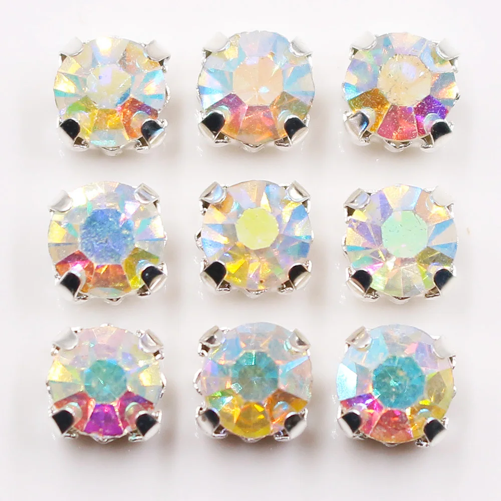 crystalAB silver SS12-SS50, Хрустальные стеклянные камни, серебряная коготь, стразы, стразы и кристаллы, стразы для шитья одежды, сделай сам, ткань - Цвет: crystalAB silver