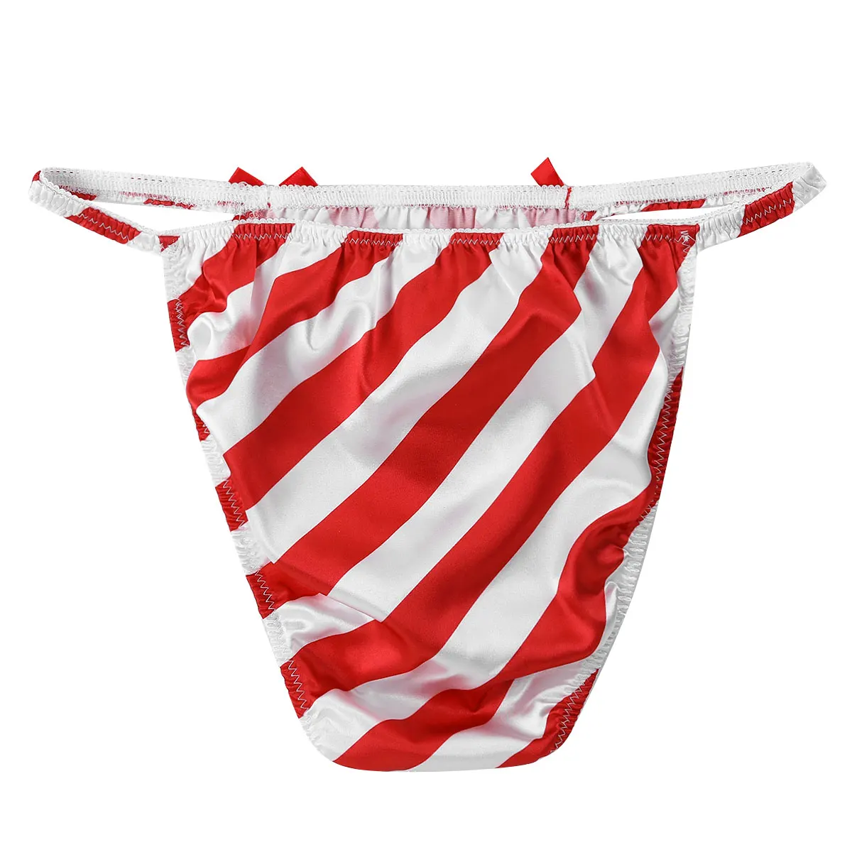 Трусы-бикини TiaoBug мужские атласные в белую и красную полоску на Рождество