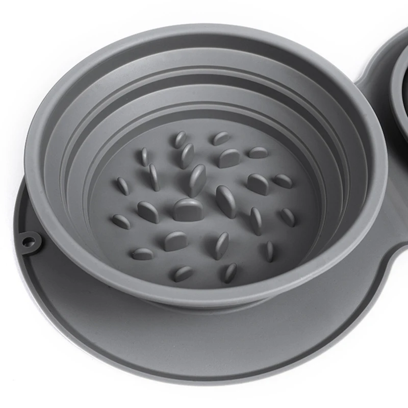 

Portable Silicone Folding Pet Choking Prevention Double Food Bowl Pets Bowl Food Water Feed Folding Dish Cup For Dogs Cat