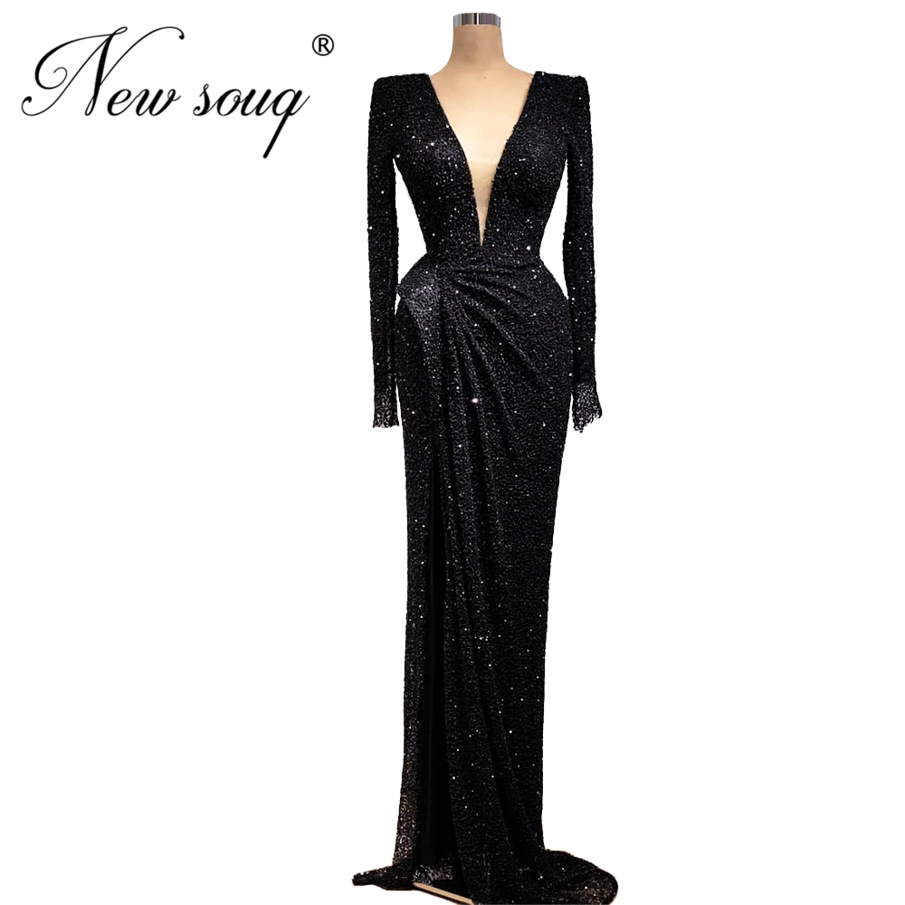 Арабские простые кружевные вечерние платья 2020 Черное длинное платье-Русалка для