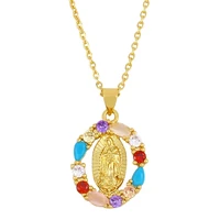 rainbow virgin mary pendant necklaces for women with crystal cross necklaces gold cubic zirconia religious jewelry