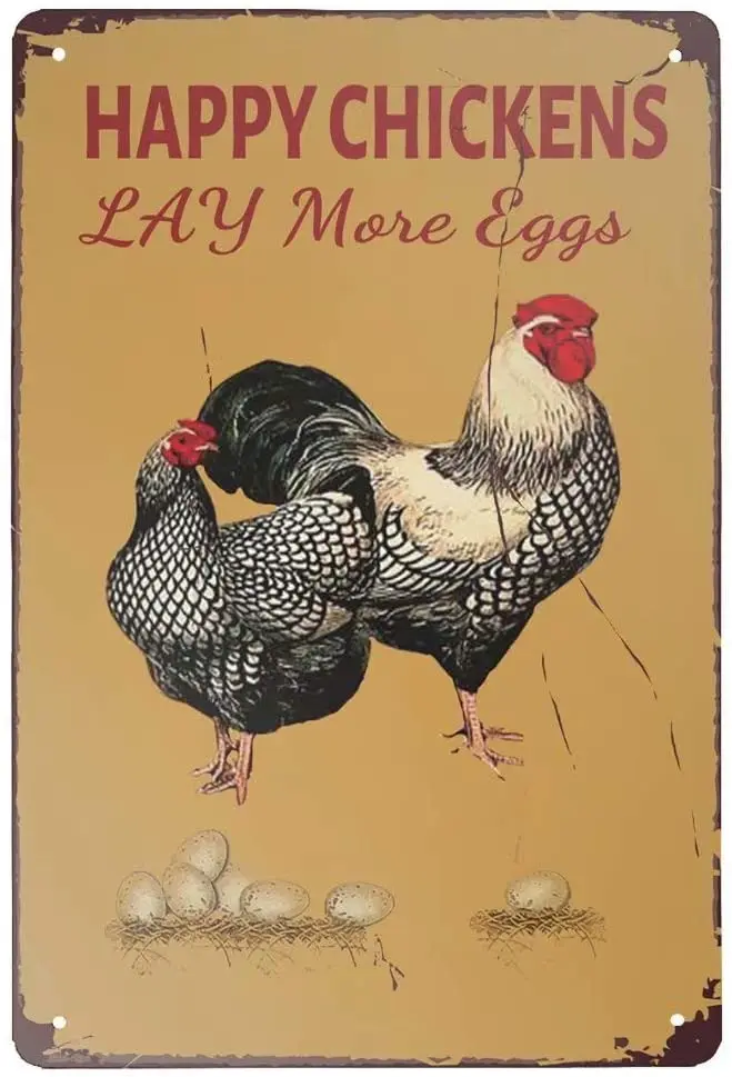 

Metal Tin Sign Happy Chicken Lays More Eggs Vintage Retro Sign Poster Bar Style Novelty Wall Art Room Farmhouse Home Decor