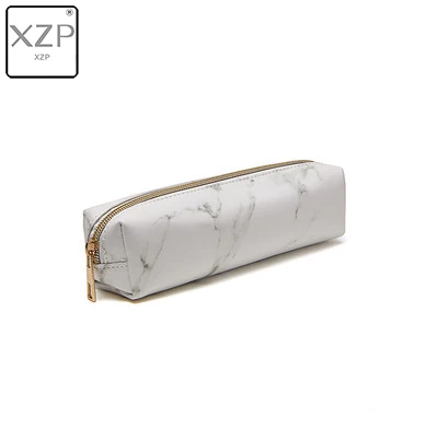 White pencil case XZP полиуретановая косметичка макияж мрамор Портативный Женский дорожный футляр для кисточек сумка для хранения туалетные принадлежности, мытье Набор сумок - Цвет: White pencil case