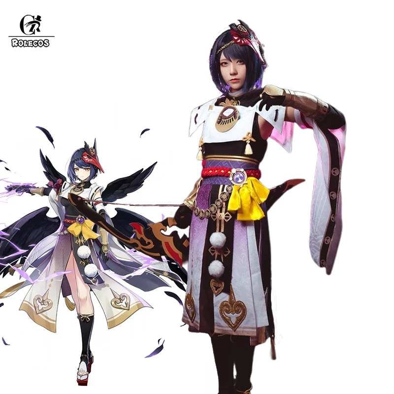 

ROLECOS Genshin Impact Kujou Sara Cosplay Costume Game Genshin Sara Cosplay Costumes Women Halloween Dress Sexy Outfits Mask