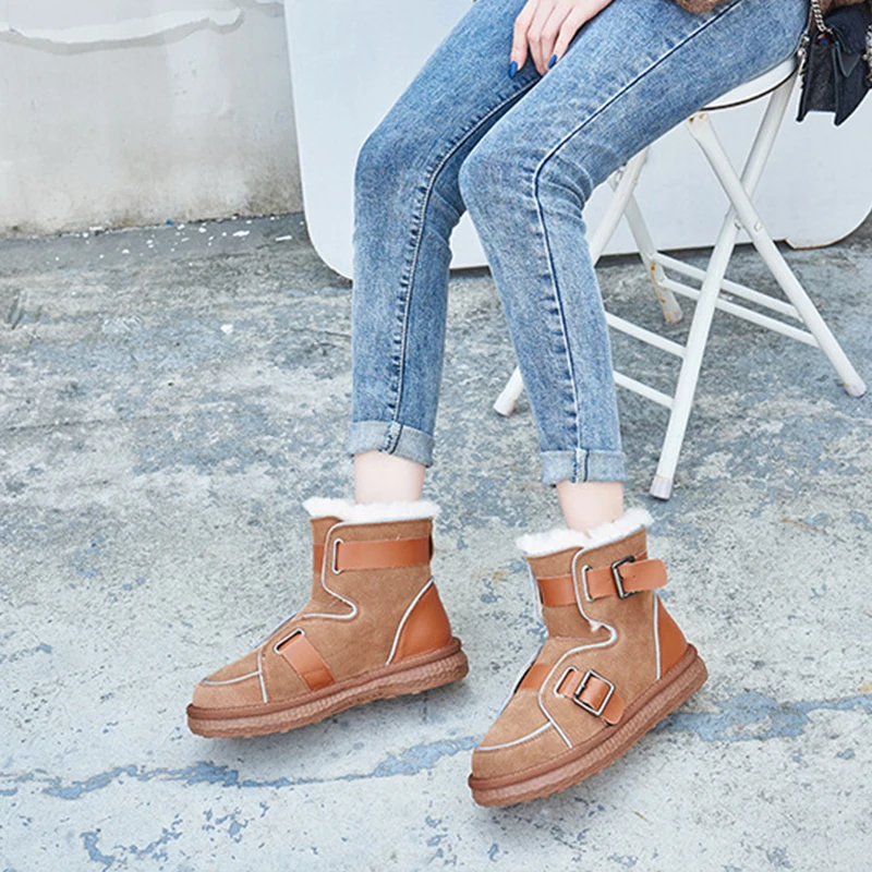 Women's Wool and Velvet Snow Boots, Warm Women's Short Boots Frosted Leather Night Reflective Cotton Shoes сапоги женские