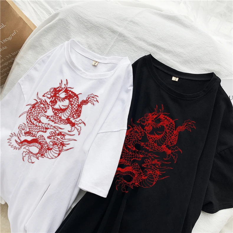 

Women's T-shirt Harajuku Y2K Top Harajuku Retro Korean Style Dragon Gothic myth Print Clothes Plus Size Loose oversized T-shirt