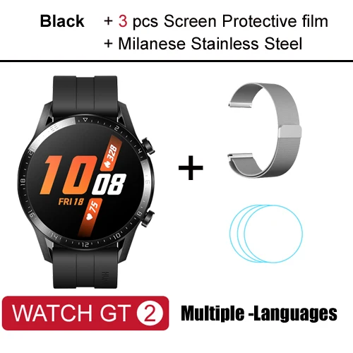 Black add strap Смарт-часы huawei GT 2, Bluetooth 5,1, умные часы, 14 дней работы от батареи, телефонный звонок, частота сердечных сокращений для Android iOS - Цвет: Black add strap