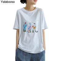 short sleeve soft cotton t shirt for womens summer wear casual new loose round neck white tops comfortable ladies tees female