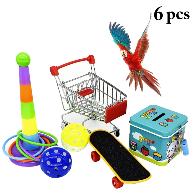 

6pcs Parrot Toy Set Bite Resistant Funny Parrot Ring Toy Bird Intelligence Toy for Parakeet Budgie Cage Accessories Birds Toys