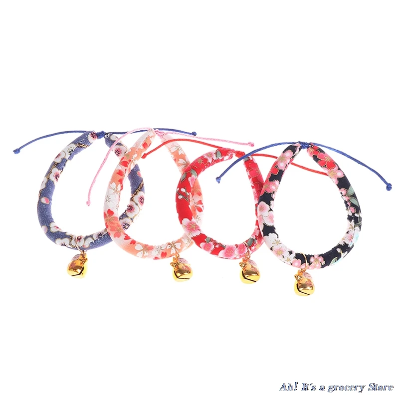 

1 Pieces Colorful Japanese Style Cat Dog Collar Luxury Cat Collar With Bell Pet Bell Collars 4 Sizes