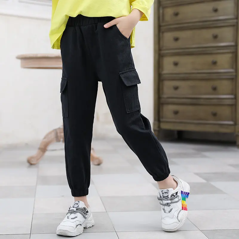 Детские брюки-карго для девочек спортивная одежда черные розовые армейские