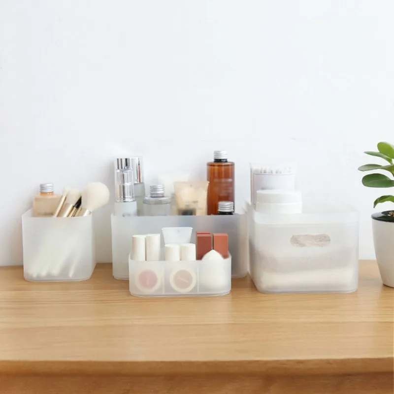 Пластиковый органайзер для косметики с крышкой настольный контейнер хранения и