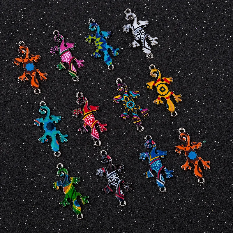 

10/20 Pieces Of Mixed Color Gecko Charm Connector Pendant DIY Necklace Bead Jewelry Making Christmas Charm