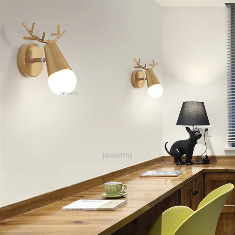 Скандинавский светодиодный настенный светильник E27 Мультяшные рога оленя для