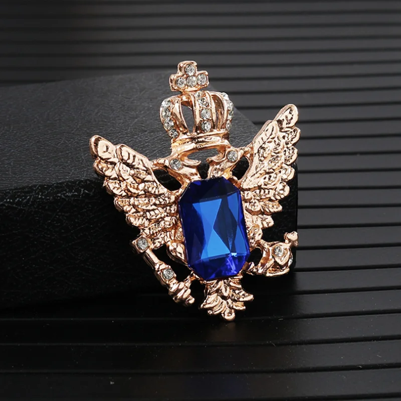 Crystal crown men brooch small suit double-headed eagle wings Fashion male corsage crystal chain tassel badge pin | Украшения и
