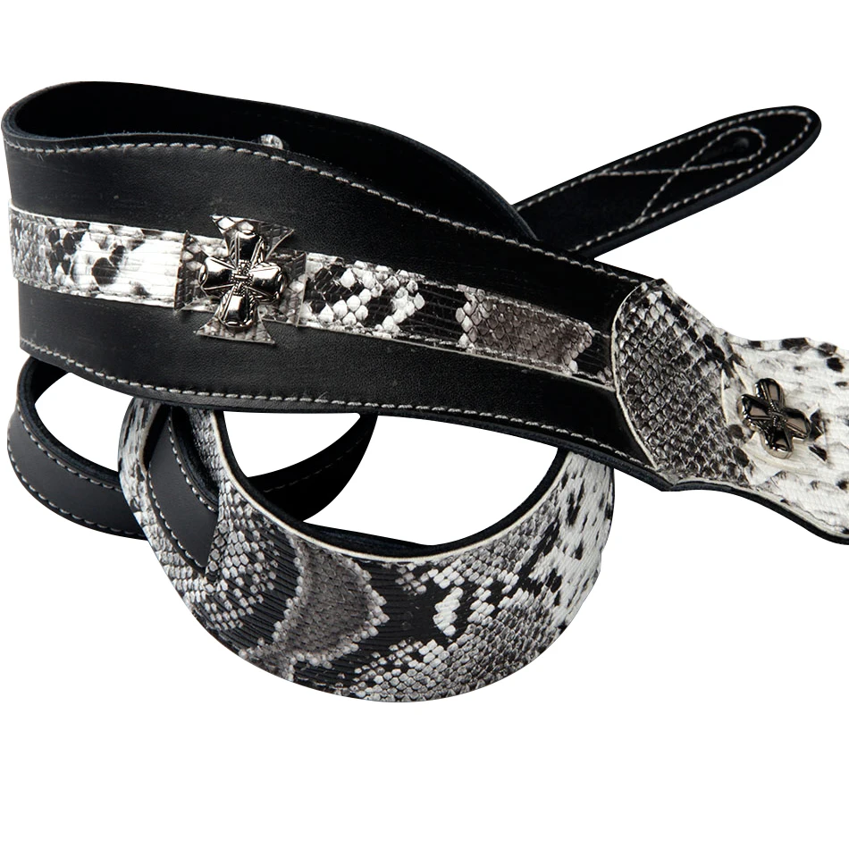 Ремешок BATESMUSIC для гитары с изображением змеи белого и черного цветов материал