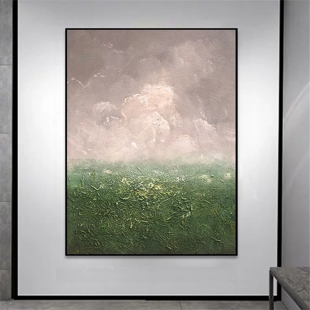 

Hand-painted oil painting minimalism home decoration painting green texture canvas painting modern abstract wall art entrance
