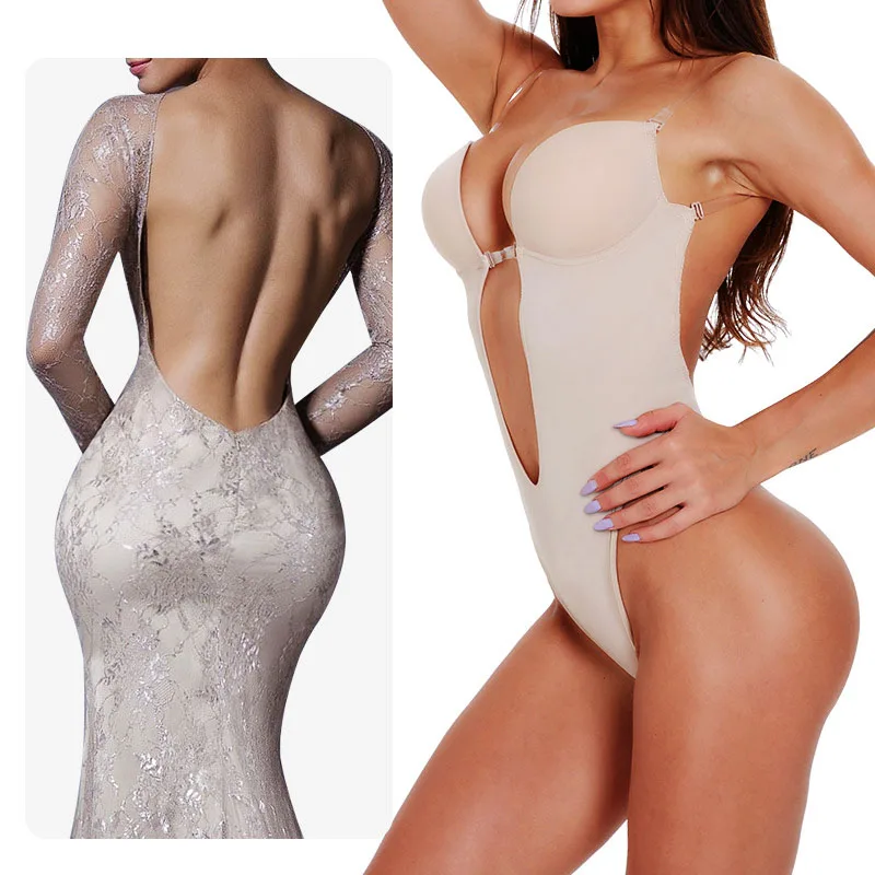 

Women Deep V Bodysuits Clear Strap Backless Plunge Thong Push Up Bra Underwear Waist Trainer Body Shaper Fajas Shapewear