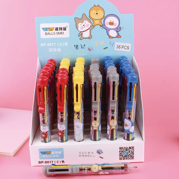 

36 pcs/lot Kawaii Transparent Animal 8 Colors Ballpoint Pen Cute Press ball pens School Office writing Supplies Stationery Gift