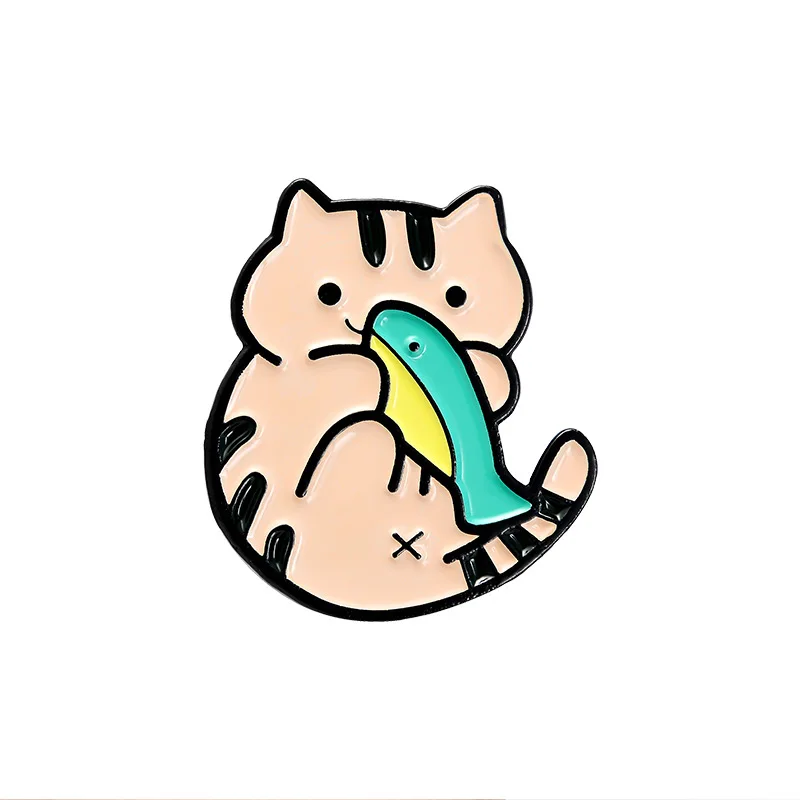 

Fashion Cute Cartoon Cat Brooch Student Backpack Cat Goldfish Brooch Animal Enamel Badge Lapel Pin Student Christmas Gift