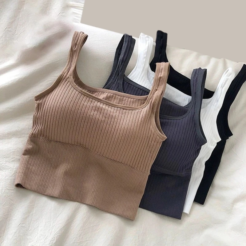 

Seamless Crop Top Women Solid Wide Shoulder Straps Tube Top Bra Lingerie Comfortable One-Piece Underwear