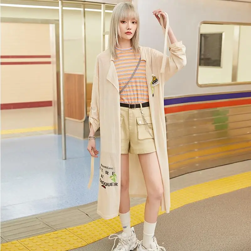 

2021 Spring Women Long Card Badge Ribbons Knitted Jacket