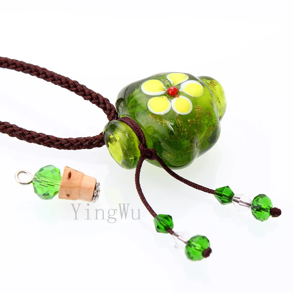 YingWu Murano Glass GREEN oil ashes urn bottle cork pendant vial Necklace Adjustable | Украшения и аксессуары