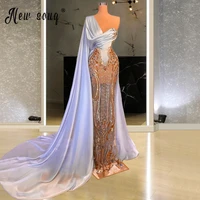 2021 one shoulder vintageretro luxury crystals evening dresses long mermaid party gowns bridal dress vestido de festa de soiree