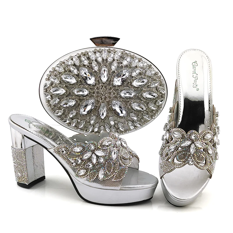 

Artificial rhinestone shoes and bag Matching new arrival Italian Fashion Designer Women Banquet shoes and bags Set