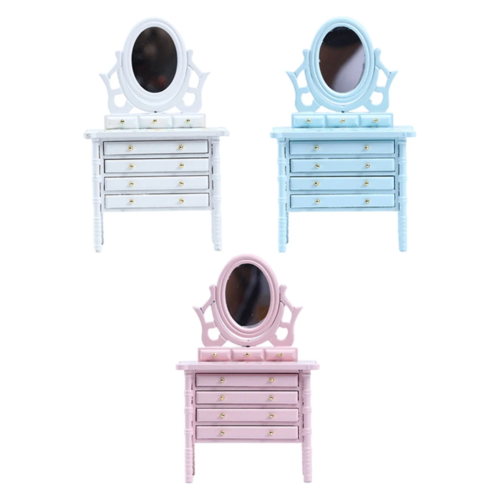 

Miniature Doll House Bedroom Furniture, 1/12 Scale Birch Wooden Makeup Dressing Table for Dollhouse Dressing Room Bedroom Decor