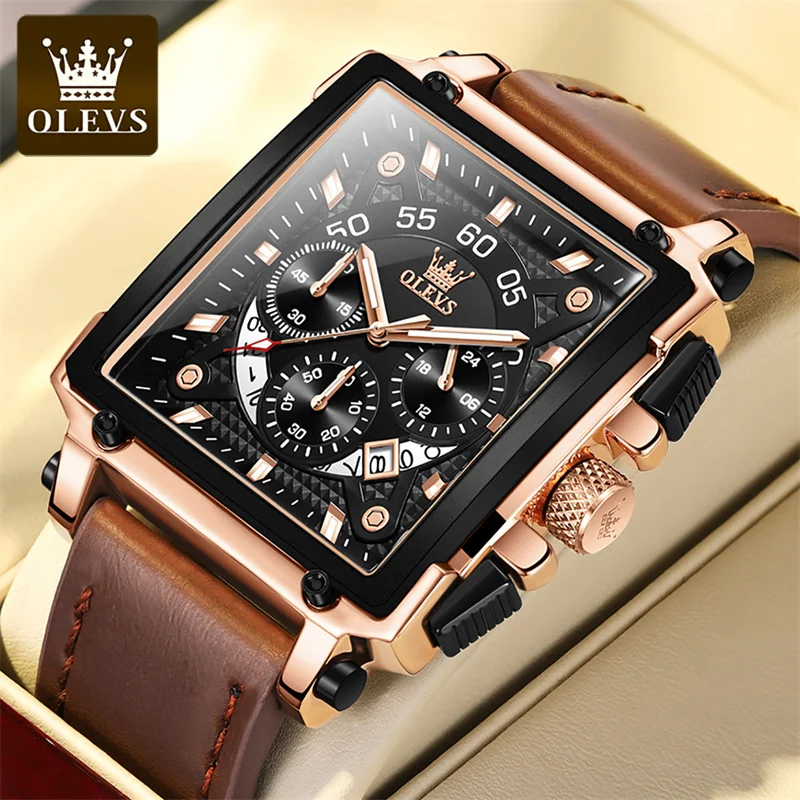 

OLEVS Fashion New Business Men 24 Hour Display Square Watches Dial Luminous Hands Waterproof Quartz Wristwatches Zegarek Męski