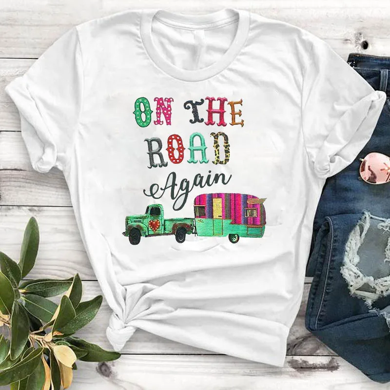 Футболка женская Повседневная модная рубашка с принтом Happy RV милый топ