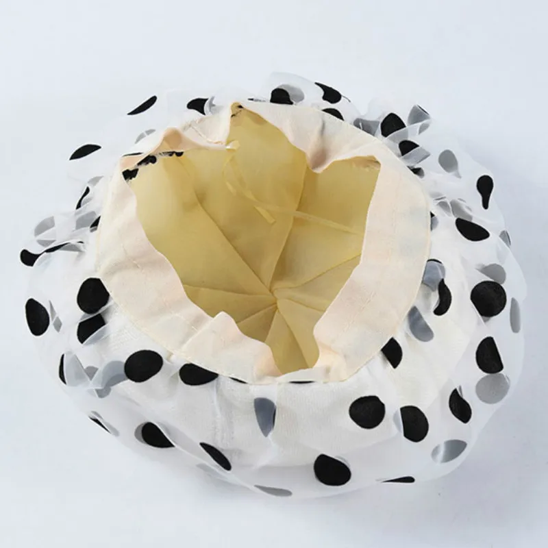 Женский винтажный берет в горошек Черный из органзы весна лето 2020|Женские береты|